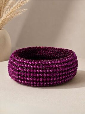 Handwoven Purple Seed Bead Crochet Cuff Bracelet Wide Boho Statement Bangle